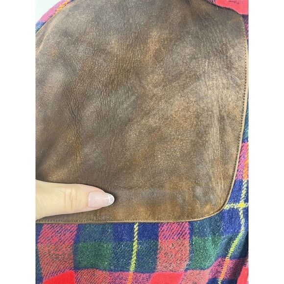 Vintage Chaps Ralph Lauren Mens Large Plaid Wool Shirt Elbow Patches Leather - Picture 12 of 15